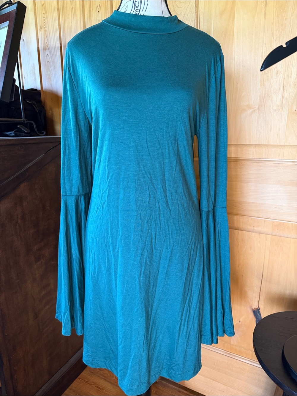 Free People Teal Long-Sleeve Swing Dress